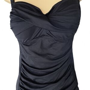 Soft Surroundings Swim by Sunsets Black Ruched Tankini Top Size M